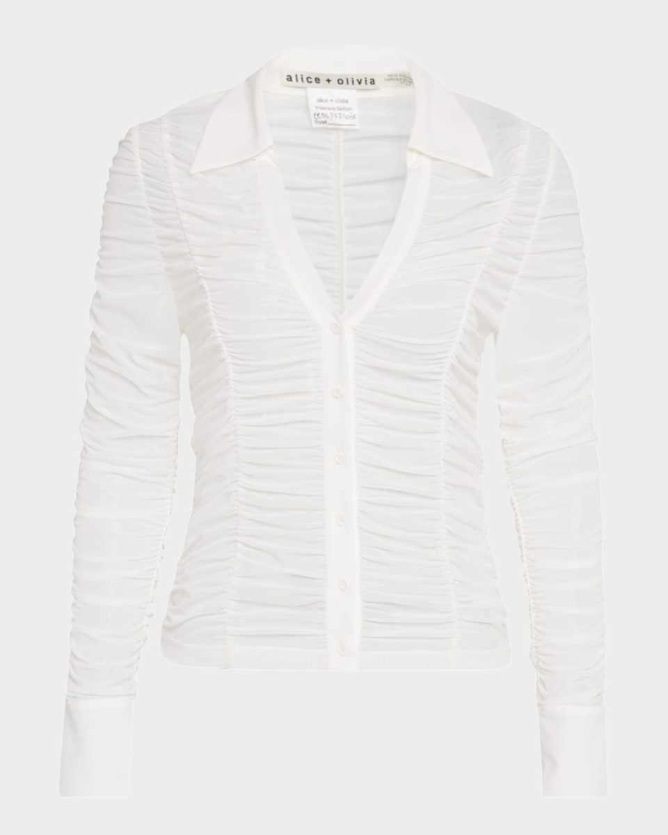 Portia Fitted Mesh Button-Front Shirt